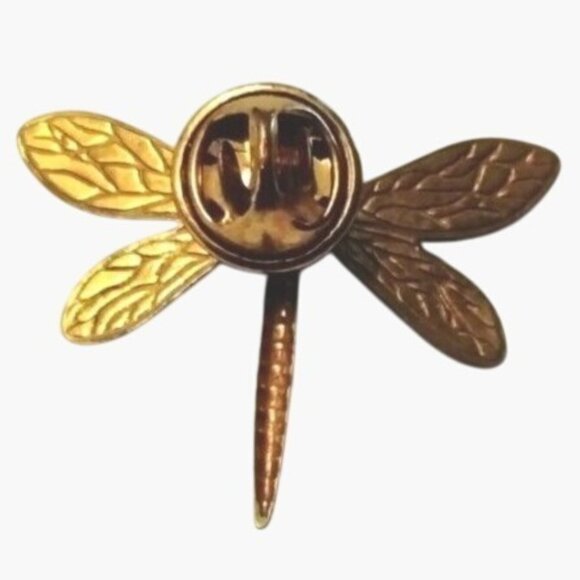 Dragonfly Enamel Lapel Pin Brooch Pinback Green Body Blue Wings Signed 731 M - Picture 3 of 4